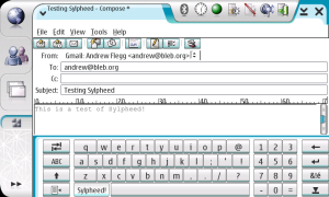 [Screenshot of Sylpheed compose window on Nokia 770]